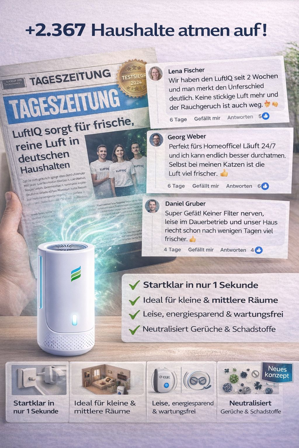 ⚠️ Die Luft in deinem Zuhause ist schmutziger als draußen – Reinige sie mit LUFTIQ™️
